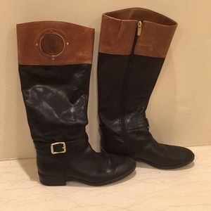 Vince Camuto black with tan top boots size 8
